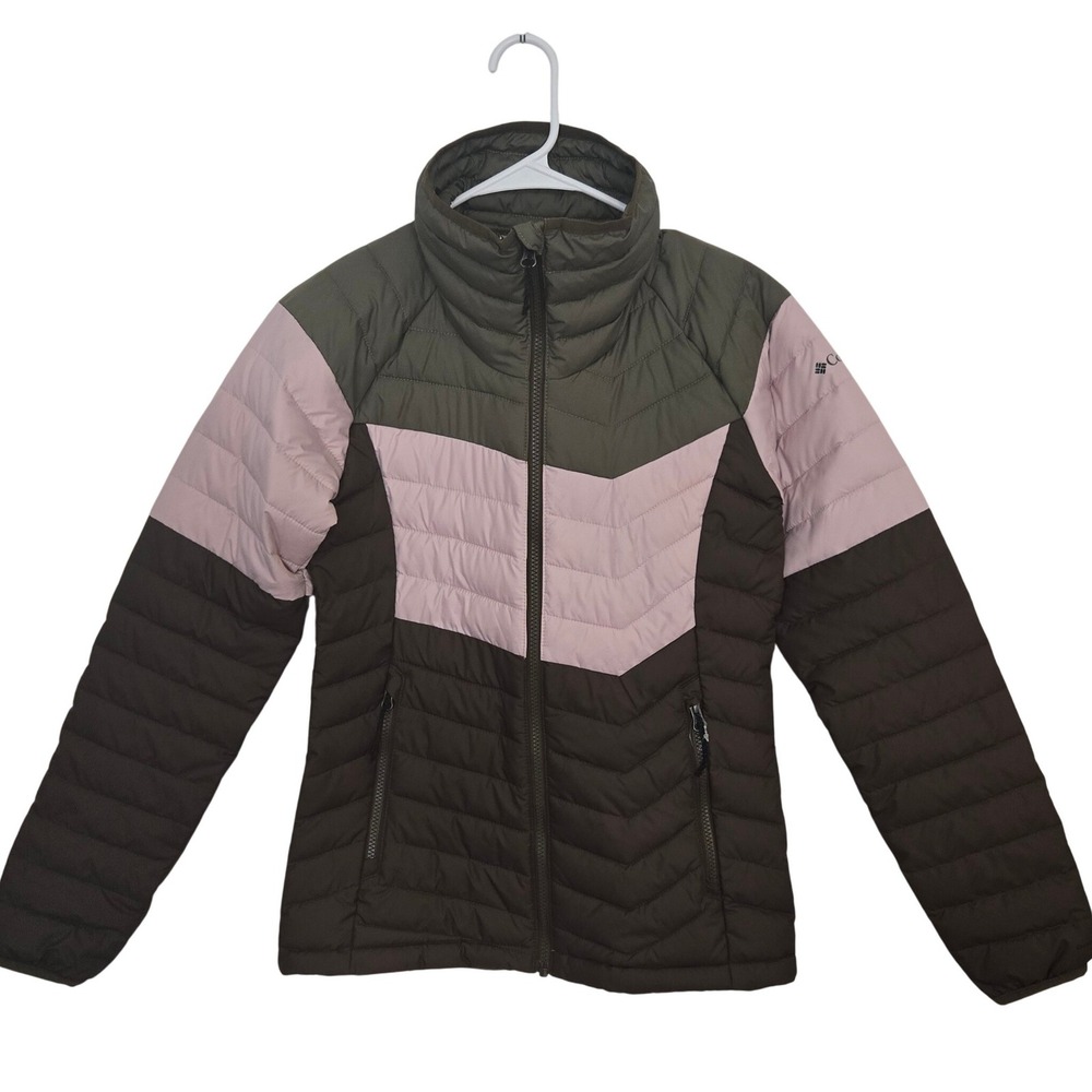 Columbia Powder Lite Blocked Jacket Womens XS Omni Heat Pink Green Puffer